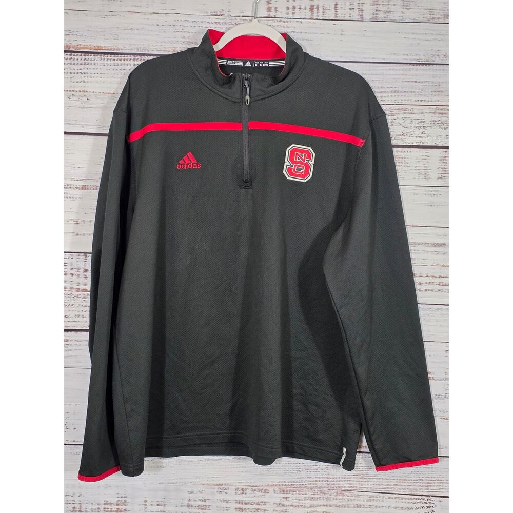 NC State Wolfpack sweater Men size XL black 1/4 zip Adidas pullover NCAA